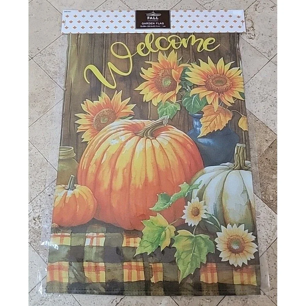 Welcome Fall Garden Flag Sunflowers Pumpkins Autumn Yard Decor Harvest Seasonal